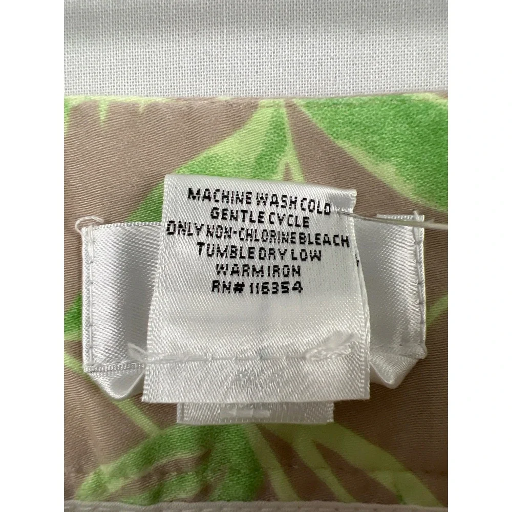 Talbots Floral Skirt Womens 18 Tan Pink Green Cotton Stretch A-Line Side Zip
